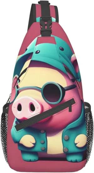 Sling Backpack,Men Cross Chest Bag Diagonally,Durable Adjustable Outdoor Cycling Travel Bag,Cute Pig Print