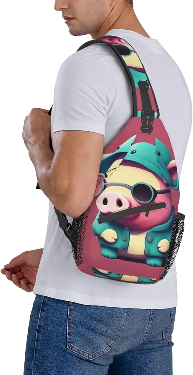 Sling Backpack,Men Cross Chest Bag Diagonally,Durable Adjustable Outdoor Cycling Travel Bag,Cute Pig Print
