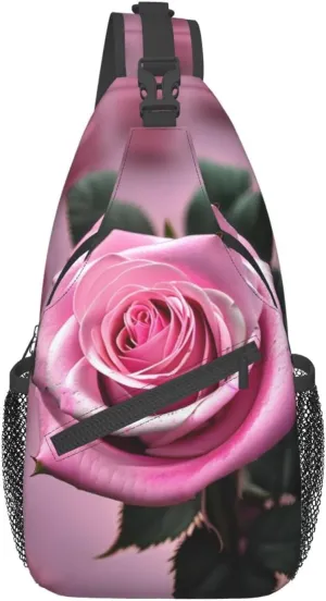 Sling Backpack,Men Cross Chest Bag Diagonally,Durable Adjustable Outdoor Cycling Travel Bag,Pink And Rose Print
