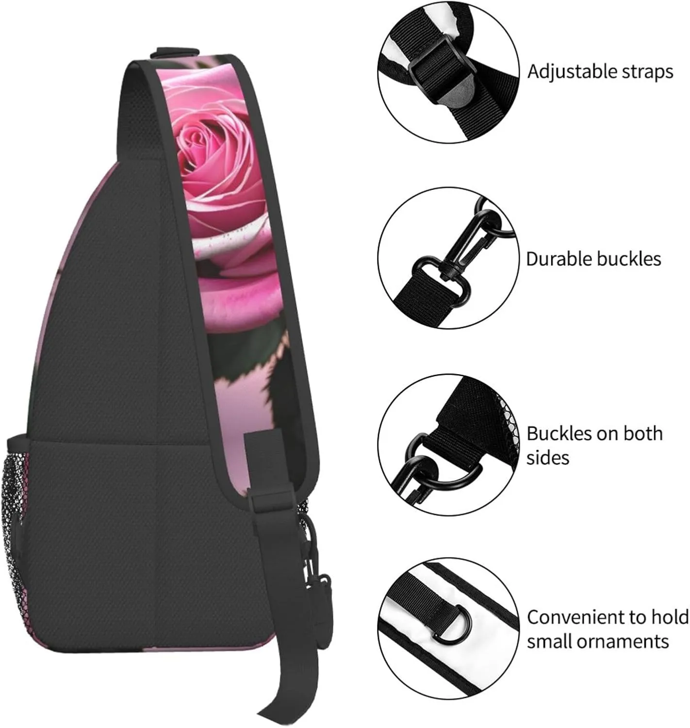 Sling Backpack,Men Cross Chest Bag Diagonally,Durable Adjustable Outdoor Cycling Travel Bag,Pink And Rose Print