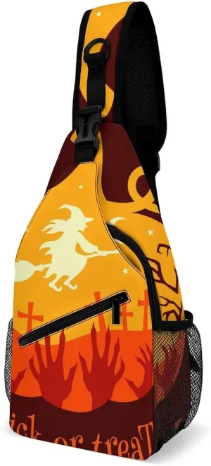 Sling Bag Anti Theft Halloween Witch Crossbody Shoulder Backpack Quote Trick Or Treat Adjustable Lightweight Travel Hiking Chest Bag for Men Women