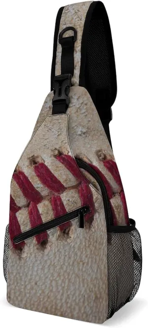 Sling Bag Baseball Red Seams Crossbody Backpack with Anti Theft Softball Stitches Adjustable Shoulder Bag for Travel,Hiking,Cycling,Camping
