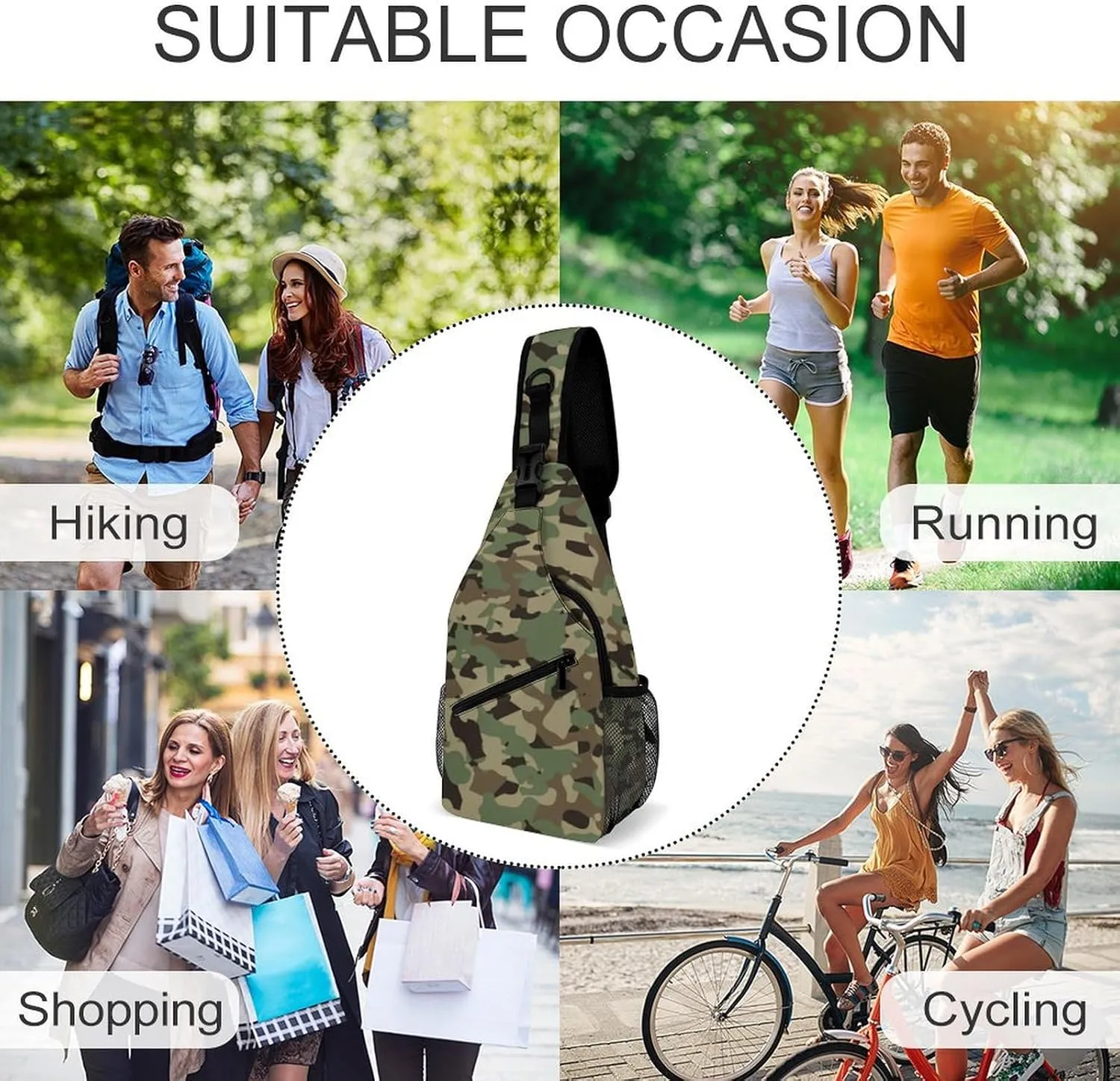 Sling Bag Crossbody Chest Bag Anti-Theft Shoulder Backpack for Women & Men Travel Multipurpose Daypacks (for Cool Camo Camouflage Military)