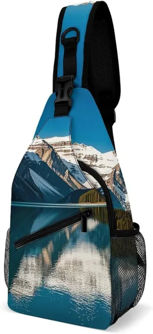Sling Bag Crossbody Chest Bag Casual Shoulder Backpack Sport Travel Hiking Daypack for Women Men,Panorama of The Lake Louise Mountains