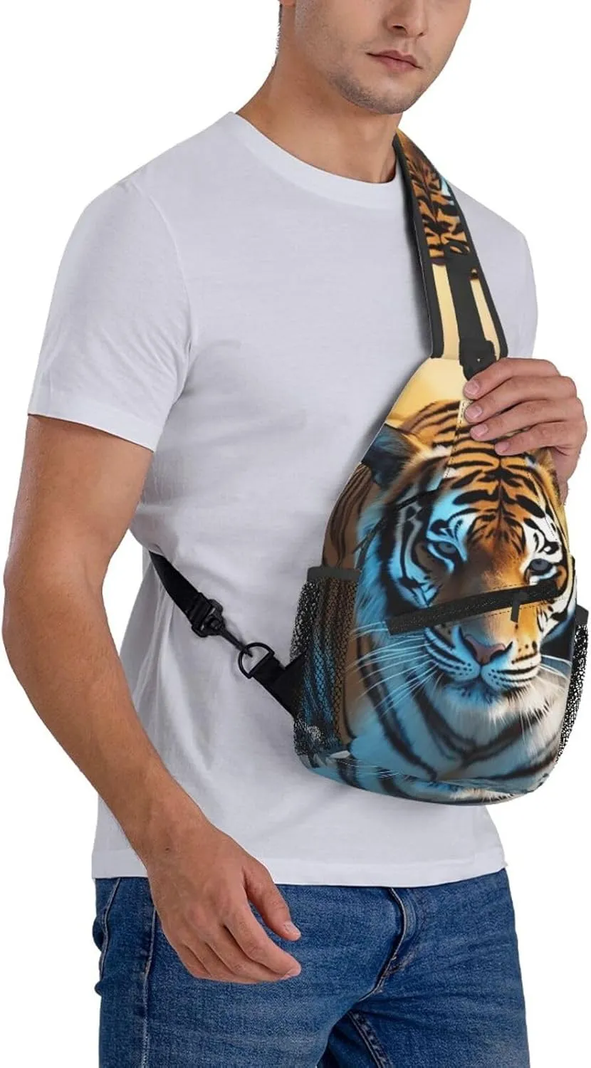 Sling Bag Crossbody Sling Backpack for Men Women African Wildlife Tiger Cross Chest Bag Travel Hiking Daypack