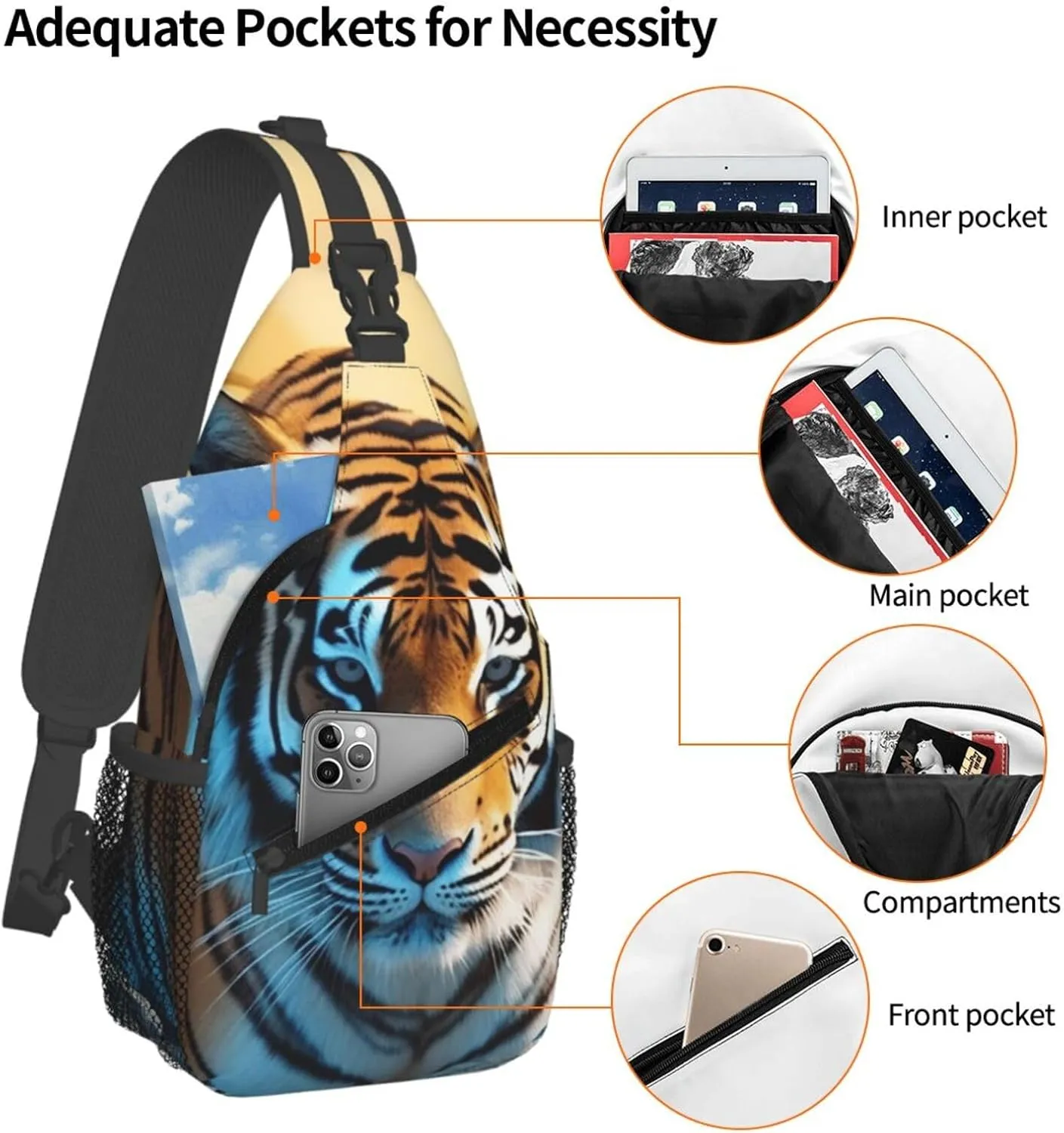 Sling Bag Crossbody Sling Backpack for Men Women African Wildlife Tiger Cross Chest Bag Travel Hiking Daypack