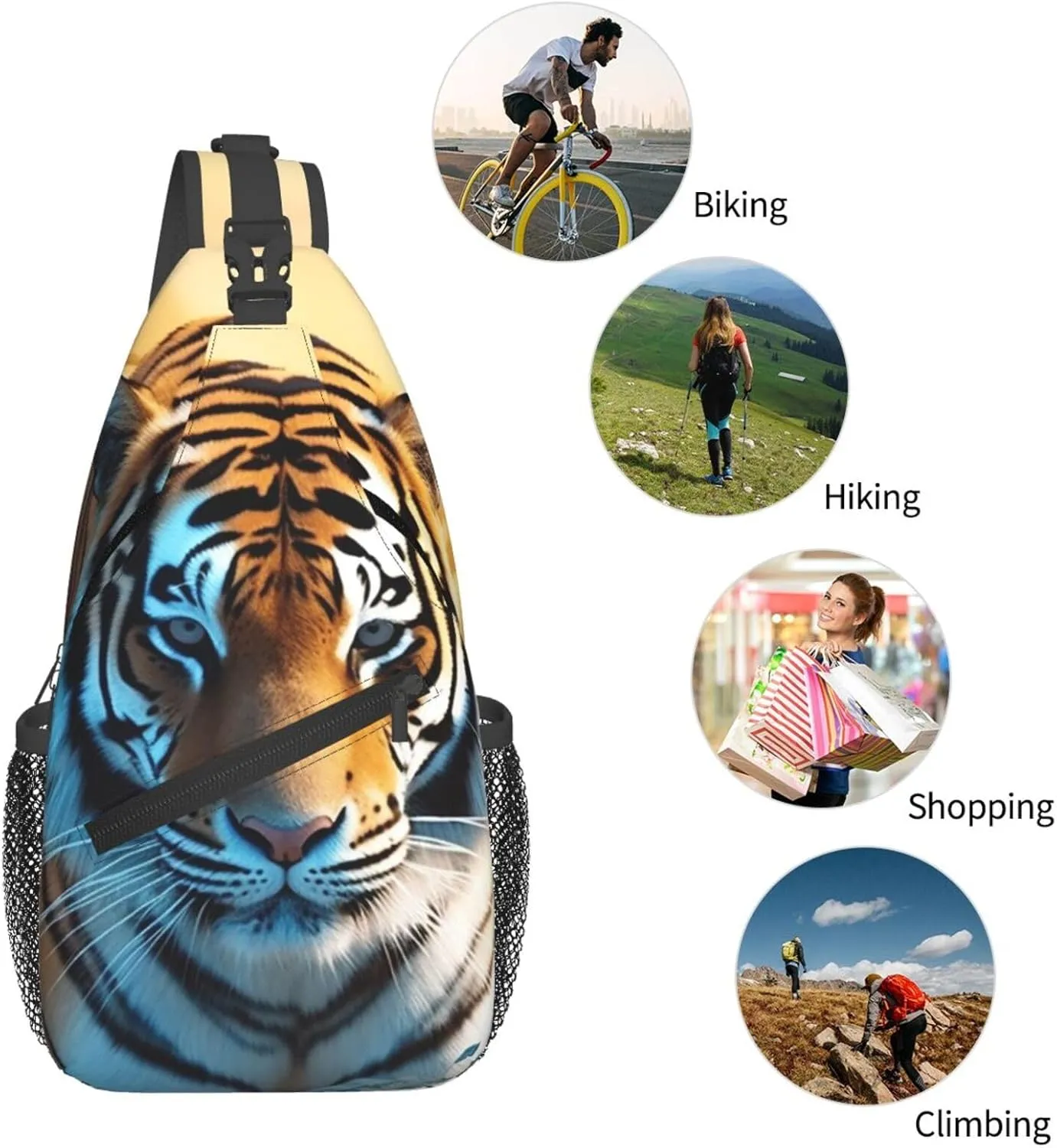 Sling Bag Crossbody Sling Backpack for Men Women African Wildlife Tiger Cross Chest Bag Travel Hiking Daypack