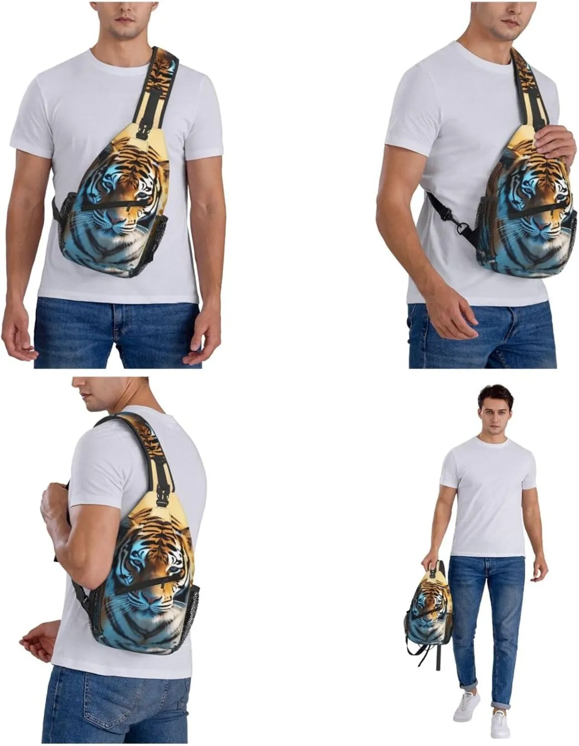 Sling Bag Crossbody Sling Backpack for Men Women African Wildlife Tiger Cross Chest Bag Travel Hiking Daypack