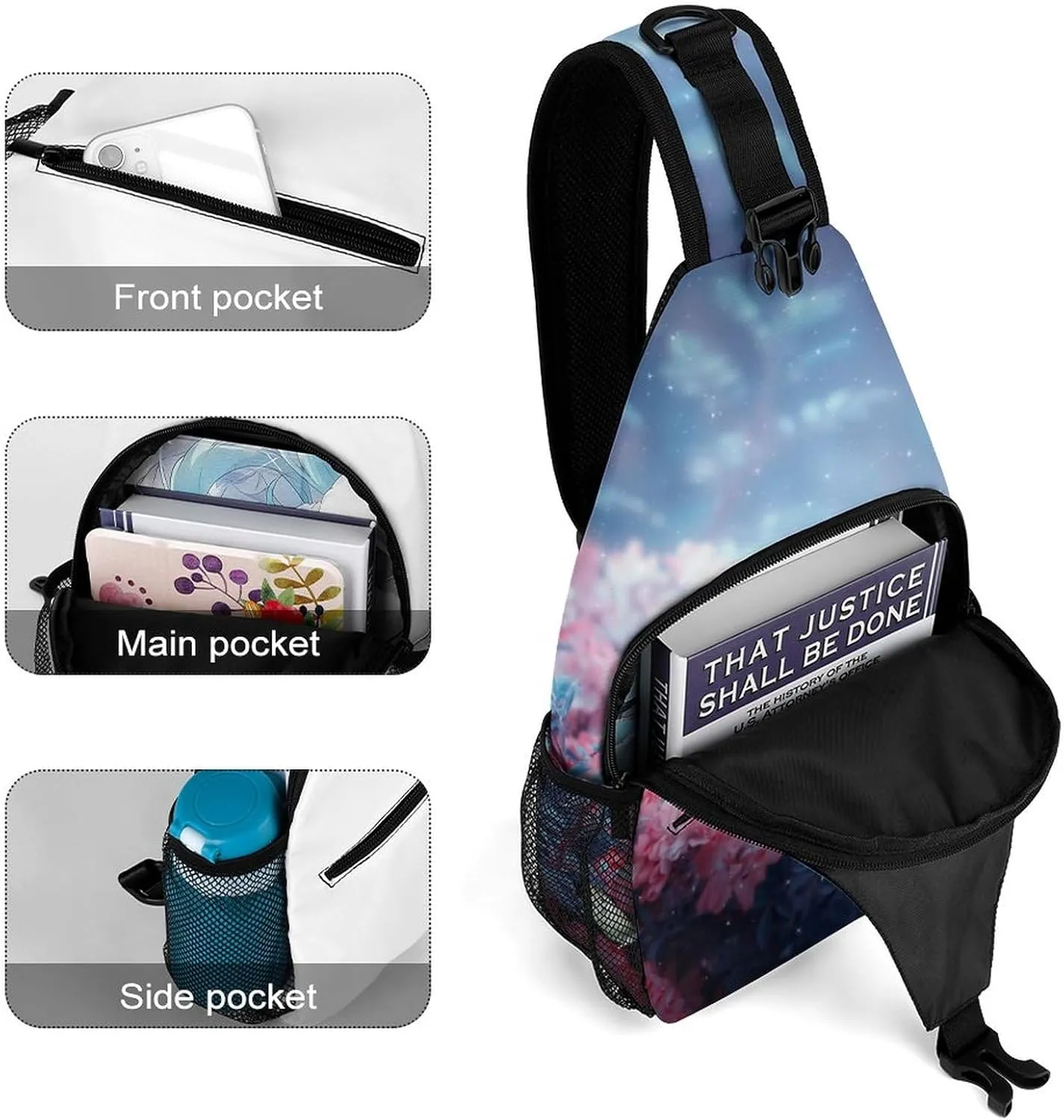 Sling Bag Fantasy Fairy Landscape Crossbody Backpack with Anti Theft Magical Forest Adjustable Shoulder Bag for Travel,Hiking,Cycling,Camping