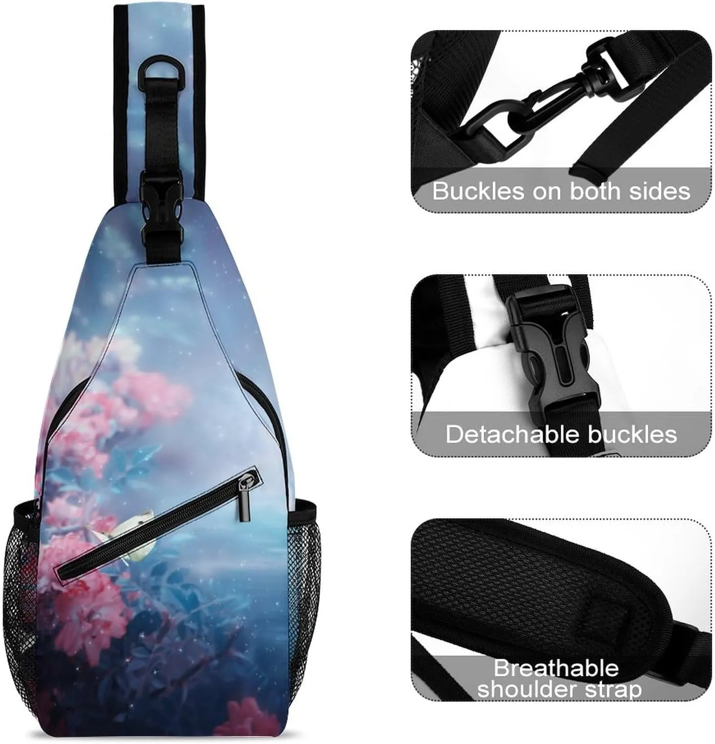 Sling Bag Fantasy Fairy Landscape Crossbody Backpack with Anti Theft Magical Forest Adjustable Shoulder Bag for Travel,Hiking,Cycling,Camping
