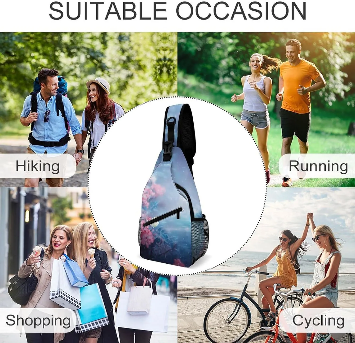 Sling Bag Fantasy Fairy Landscape Crossbody Backpack with Anti Theft Magical Forest Adjustable Shoulder Bag for Travel,Hiking,Cycling,Camping