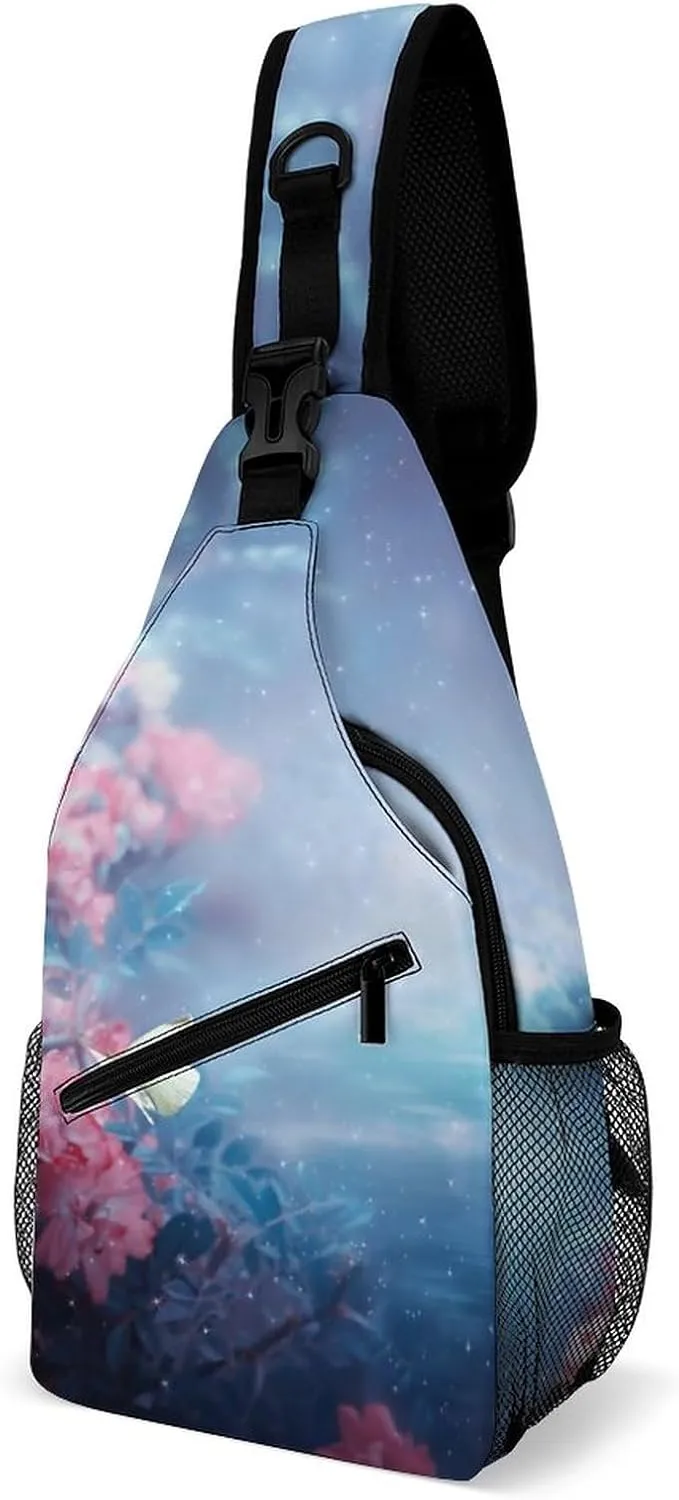 Sling Bag Fantasy Fairy Landscape Crossbody Backpack with Anti Theft Magical Forest Adjustable Shoulder Bag for Travel,Hiking,Cycling,Camping