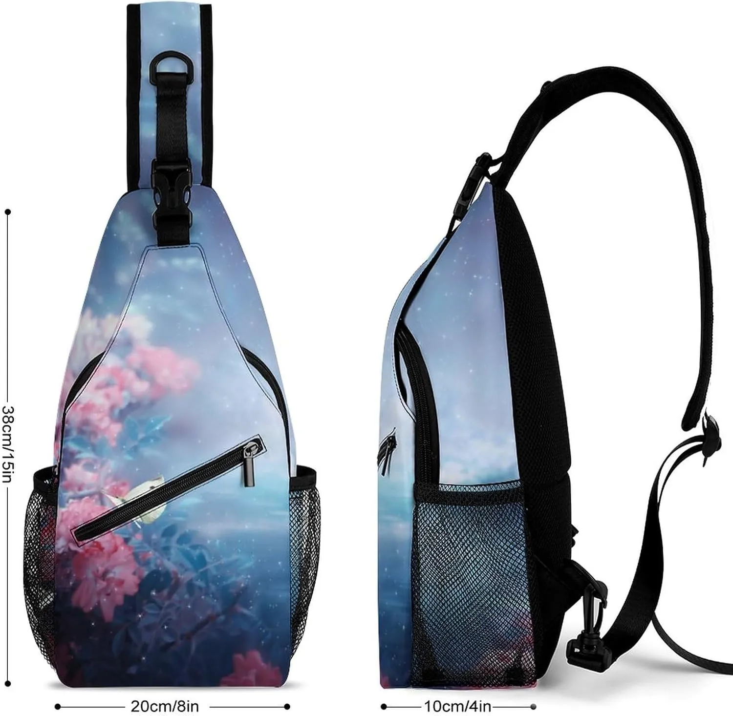 Sling Bag Fantasy Fairy Landscape Crossbody Backpack with Anti Theft Magical Forest Adjustable Shoulder Bag for Travel,Hiking,Cycling,Camping