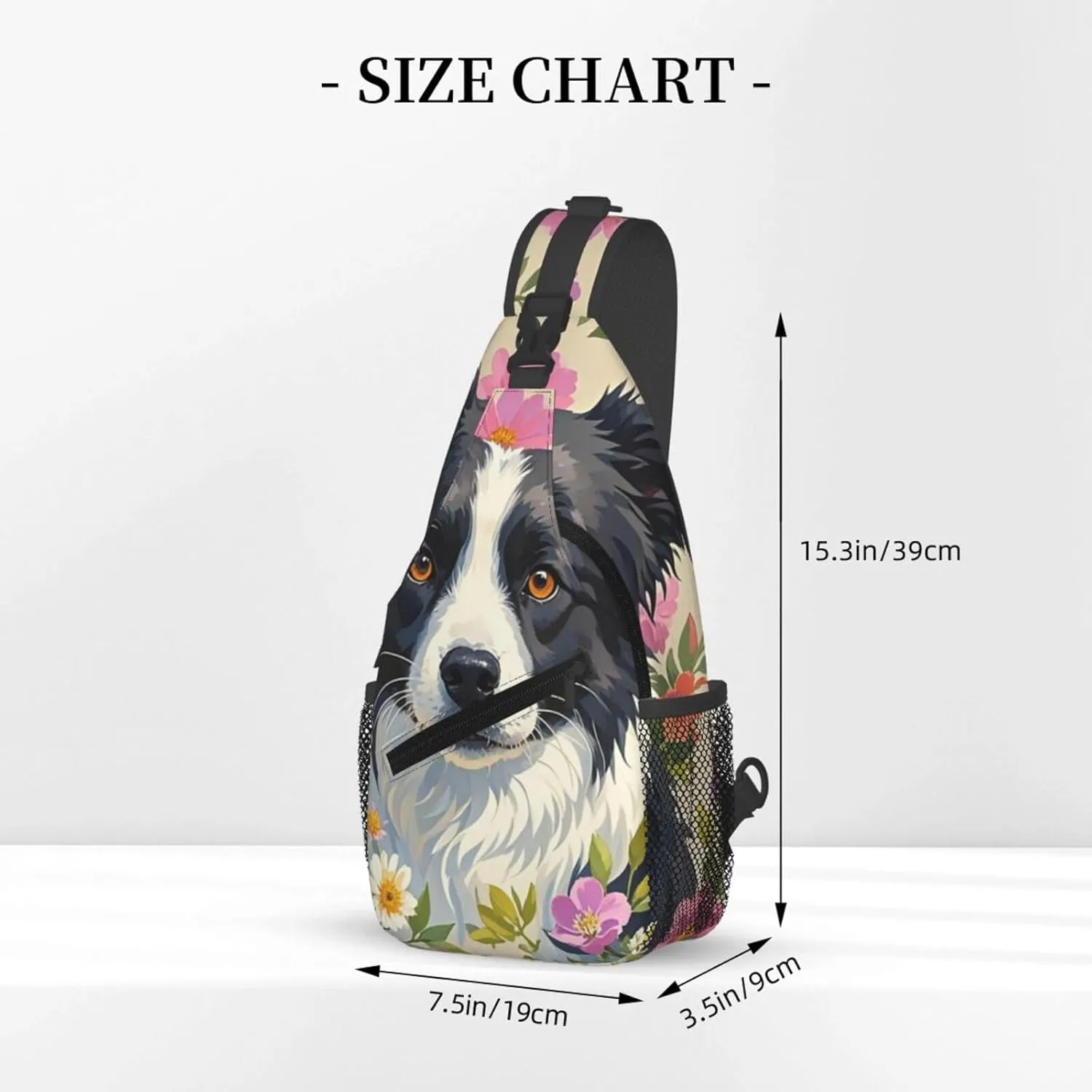 Sling Bag for Men Women Crossbody Backpack Border Collie Florals Crossbody Bag Chest Bag for Travel Sport