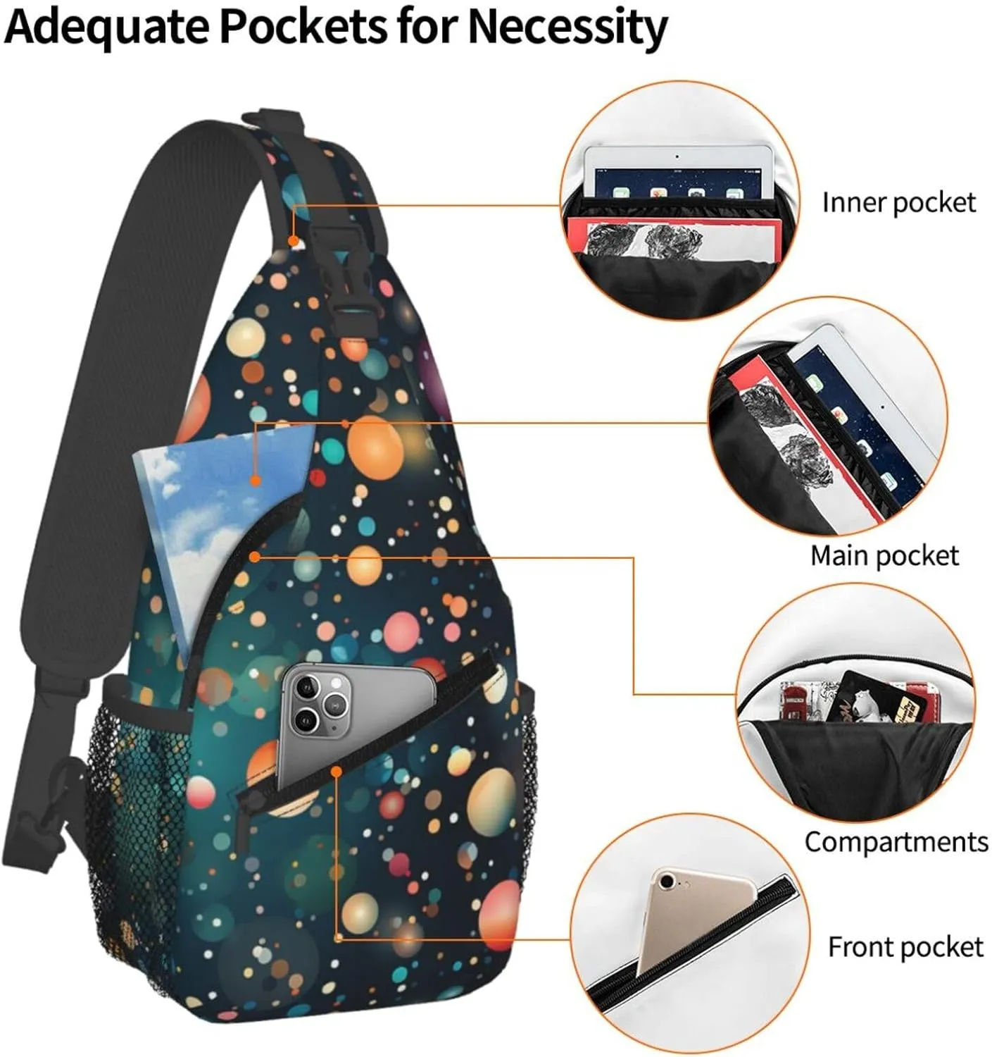 Sling Bag for Men Women Crossbody Backpack Confetti dots Crossbody Bag Chest Bag for Travel Sport