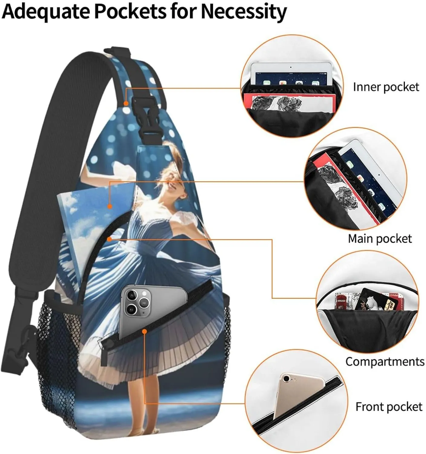 Sling Bag for Men Women Crossbody Backpack Dancer Crossbody Bag Chest Bag for Travel Sport