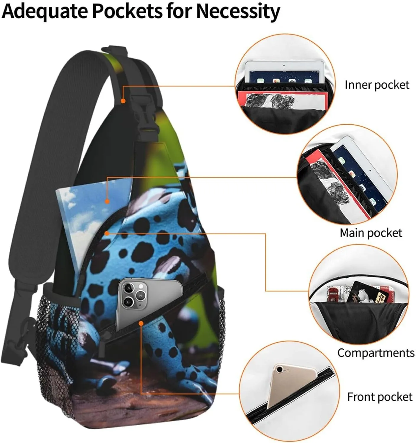 Sling Bag for Men Women Crossbody Backpack Dart Frog Blue Crossbody Bag Chest Bag for Travel Sport