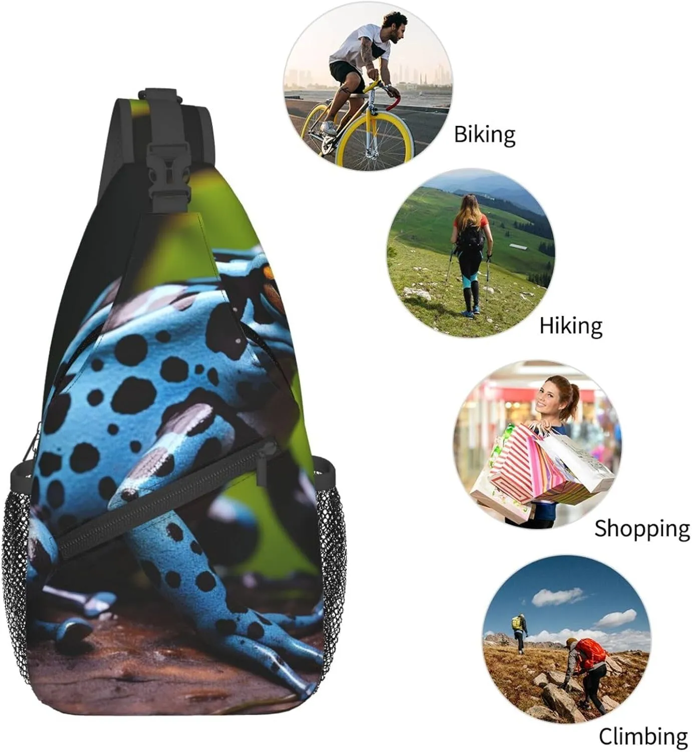 Sling Bag for Men Women Crossbody Backpack Dart Frog Blue Crossbody Bag Chest Bag for Travel Sport