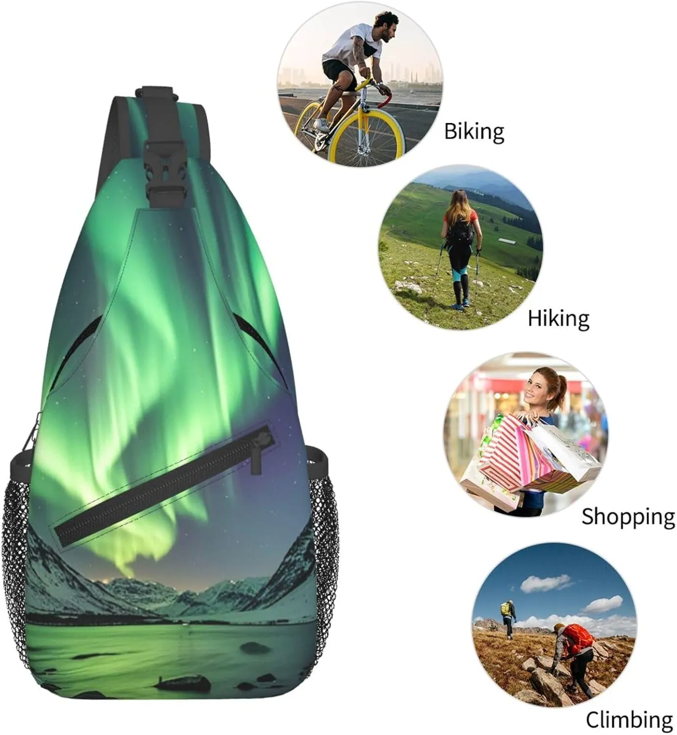 Sling Bag for Men Women Crossbody Backpack Northern Lights Crossbody Bag Chest Bag for Travel Sport