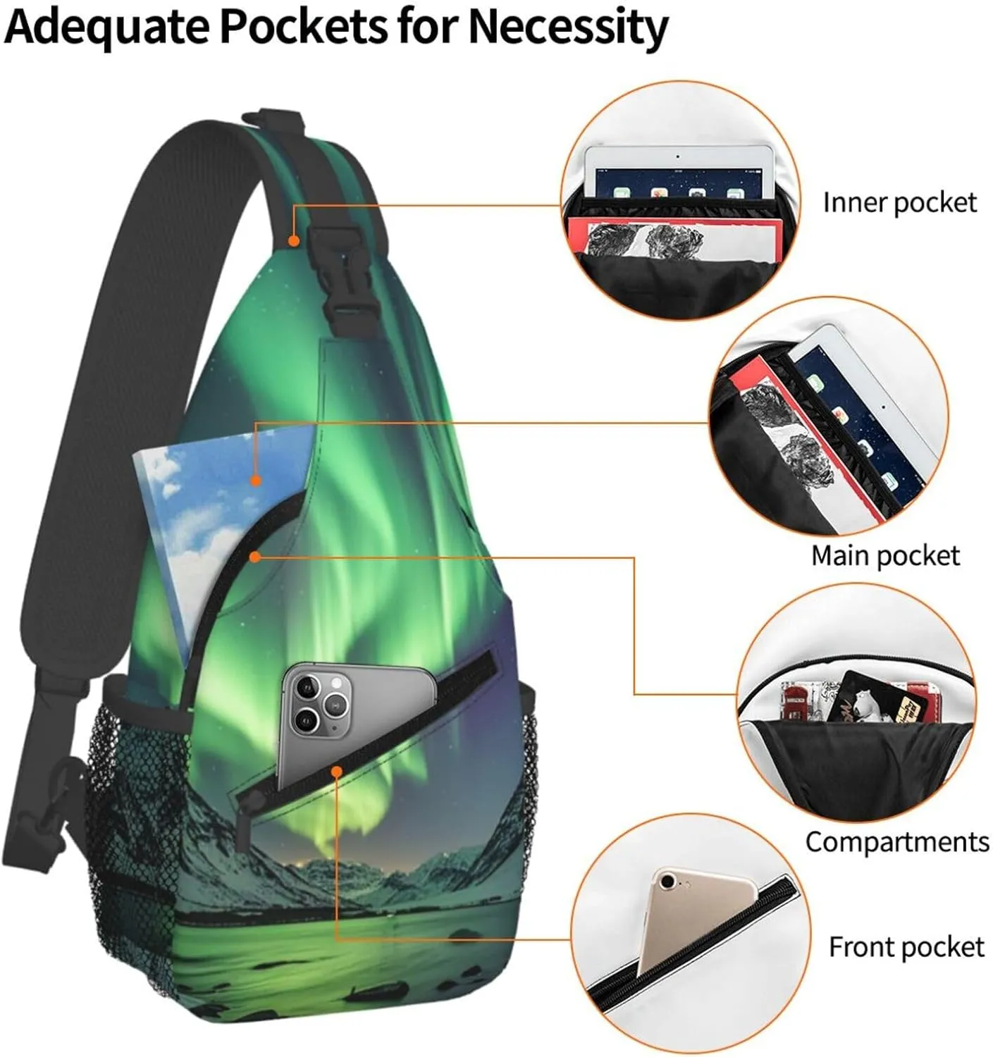 Sling Bag for Men Women Crossbody Backpack Northern Lights Crossbody Bag Chest Bag for Travel Sport