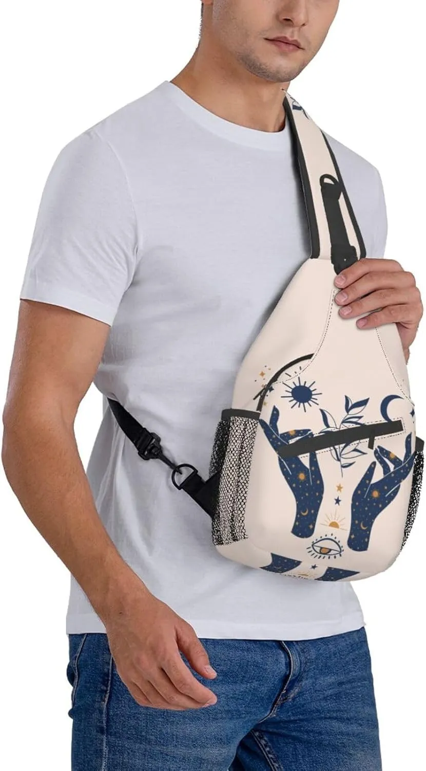 Sling Bag for Men Women Magic Tarot Sun Moon Hand Crossbody Backpack Casual Hiking Daypack for Travel Sport Running Chest Bag