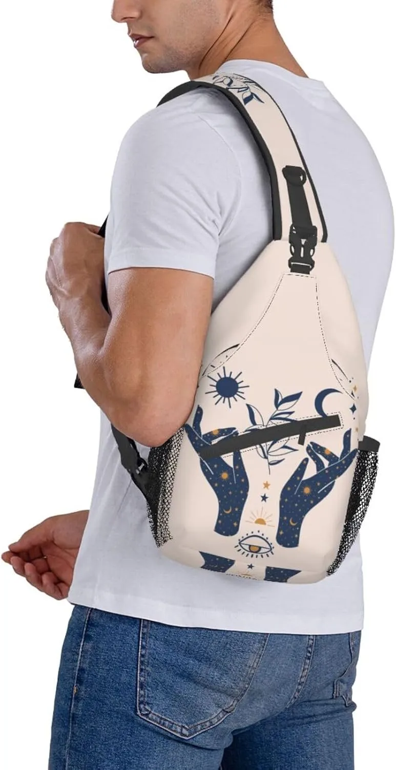 Sling Bag for Men Women Magic Tarot Sun Moon Hand Crossbody Backpack Casual Hiking Daypack for Travel Sport Running Chest Bag