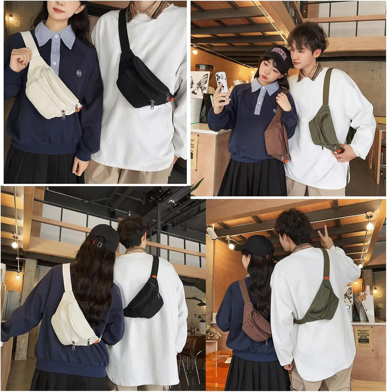 Sling Bag for Women Men Canvas Crossbody Bag Fanny Pack Belt Purses Backpack Traveling (Green)