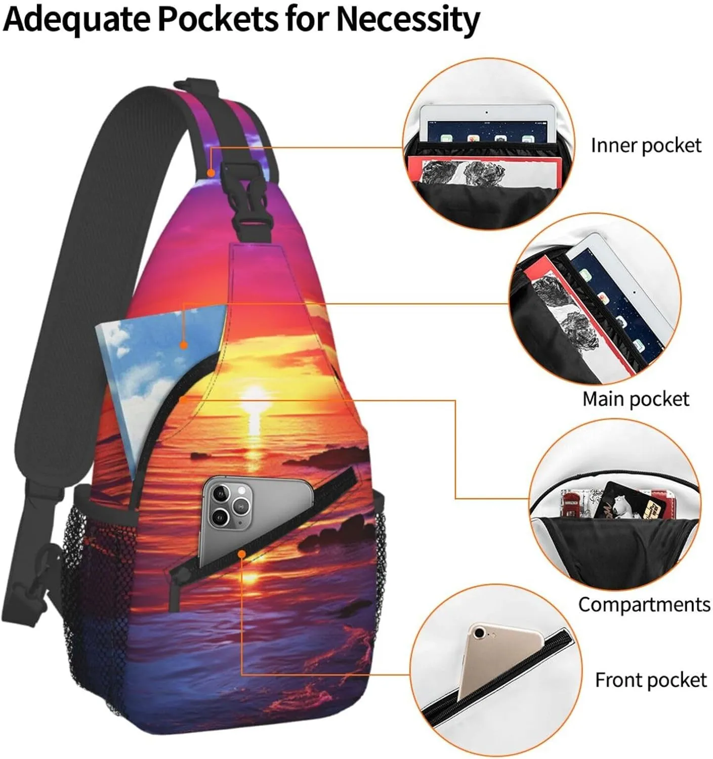 Sling Bag for Women Men Crossbody Bag Sling Backpack Calm sea sunset Cross Body Bag Adjustable Chest Bag