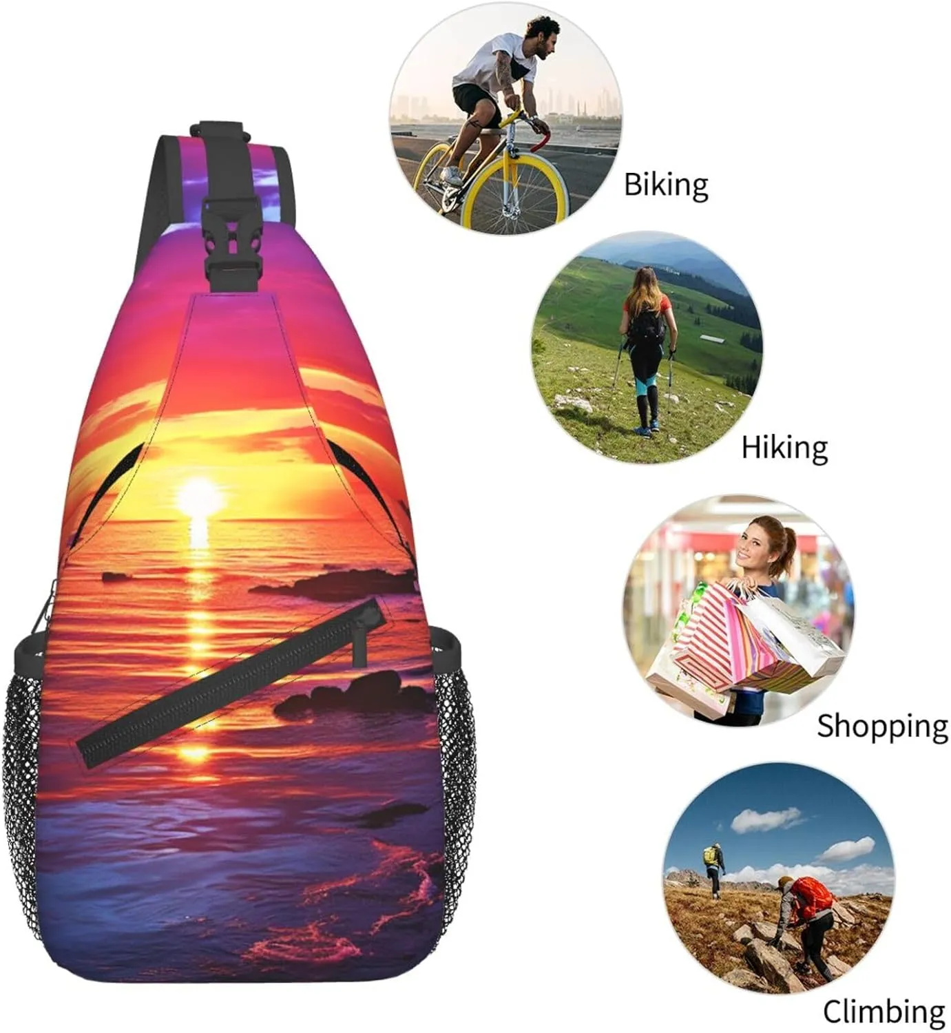 Sling Bag for Women Men Crossbody Bag Sling Backpack Calm sea sunset Cross Body Bag Adjustable Chest Bag