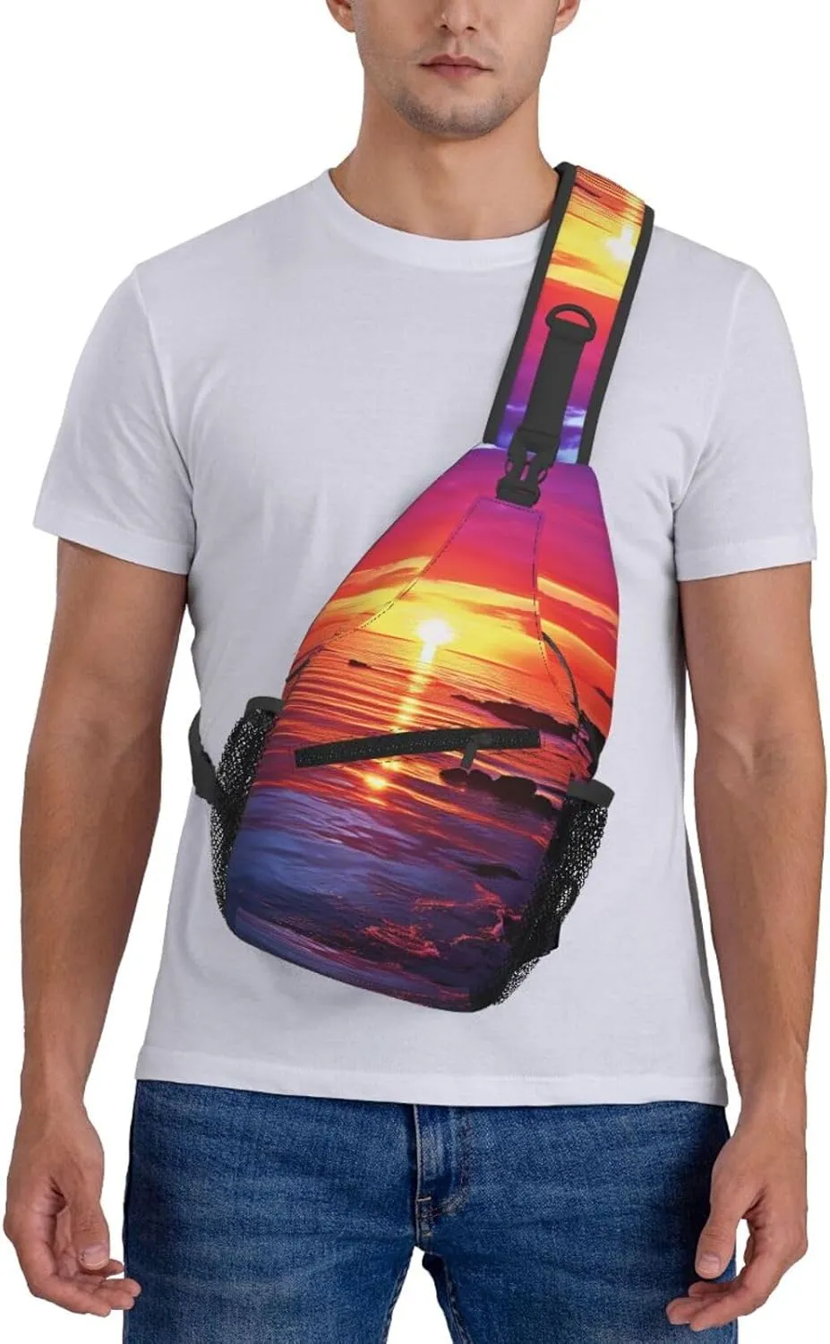 Sling Bag for Women Men Crossbody Bag Sling Backpack Calm sea sunset Cross Body Bag Adjustable Chest Bag