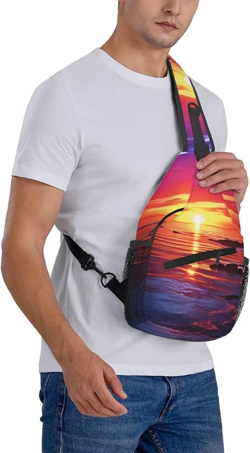 Sling Bag for Women Men Crossbody Bag Sling Backpack Calm sea sunset Cross Body Bag Adjustable Chest Bag