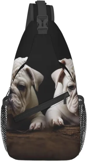 Sling Bag for Women Men Crossbody Bag Sling Backpack Little White Bulldog Chest Bag Fanny Packs Hiking Daypack
