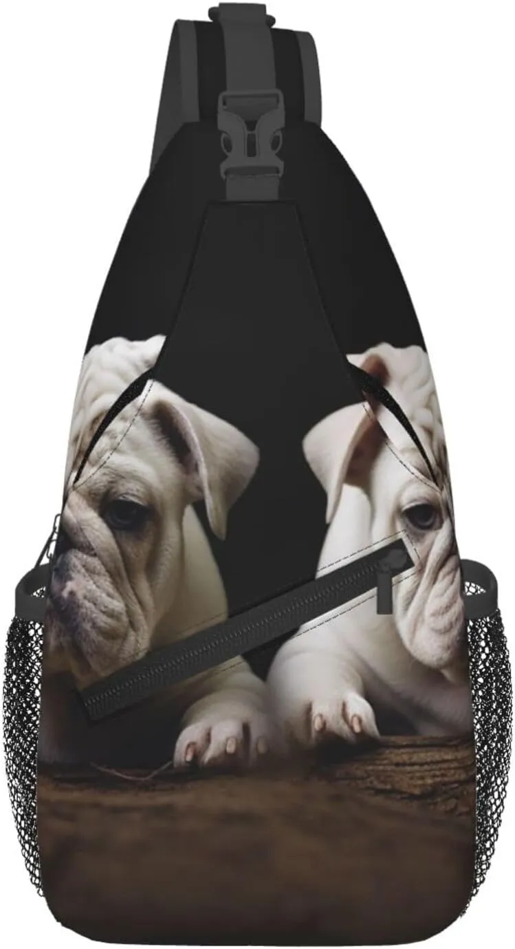 Sling Bag for Women Men Crossbody Bag Sling Backpack Little White Bulldog Chest Bag Fanny Packs Hiking Daypack