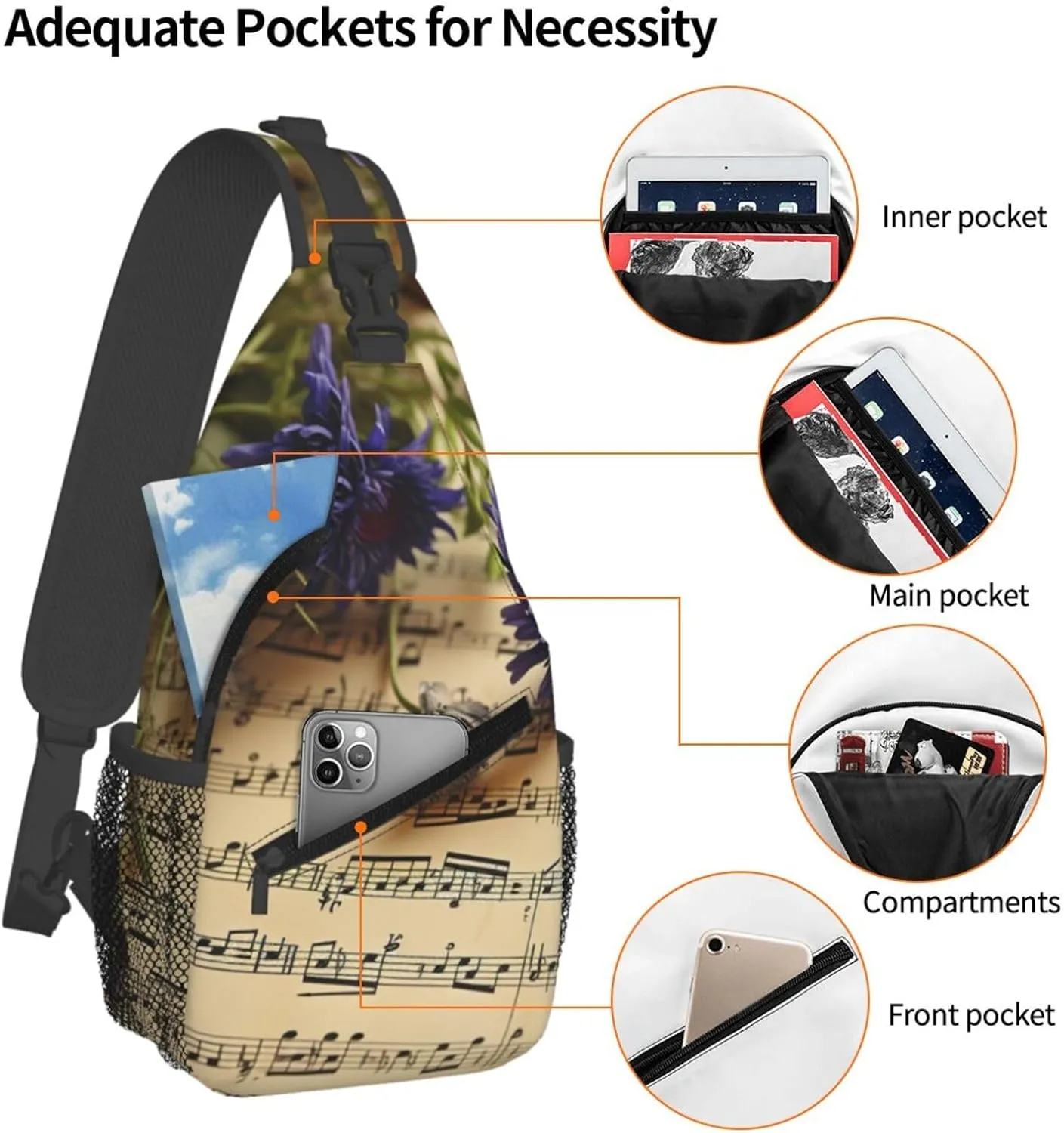 Sling Bag for Women Men Crossbody Bag Sling Backpack Orange folk pattern Cross Body Bag Adjustable Chest Bag