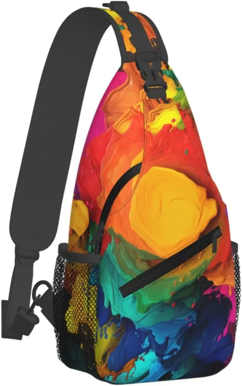 Sling Bag for Women Men Crossbody Bag Sling Backpack Paint colors Cross Body Bag Adjustable Chest Bag