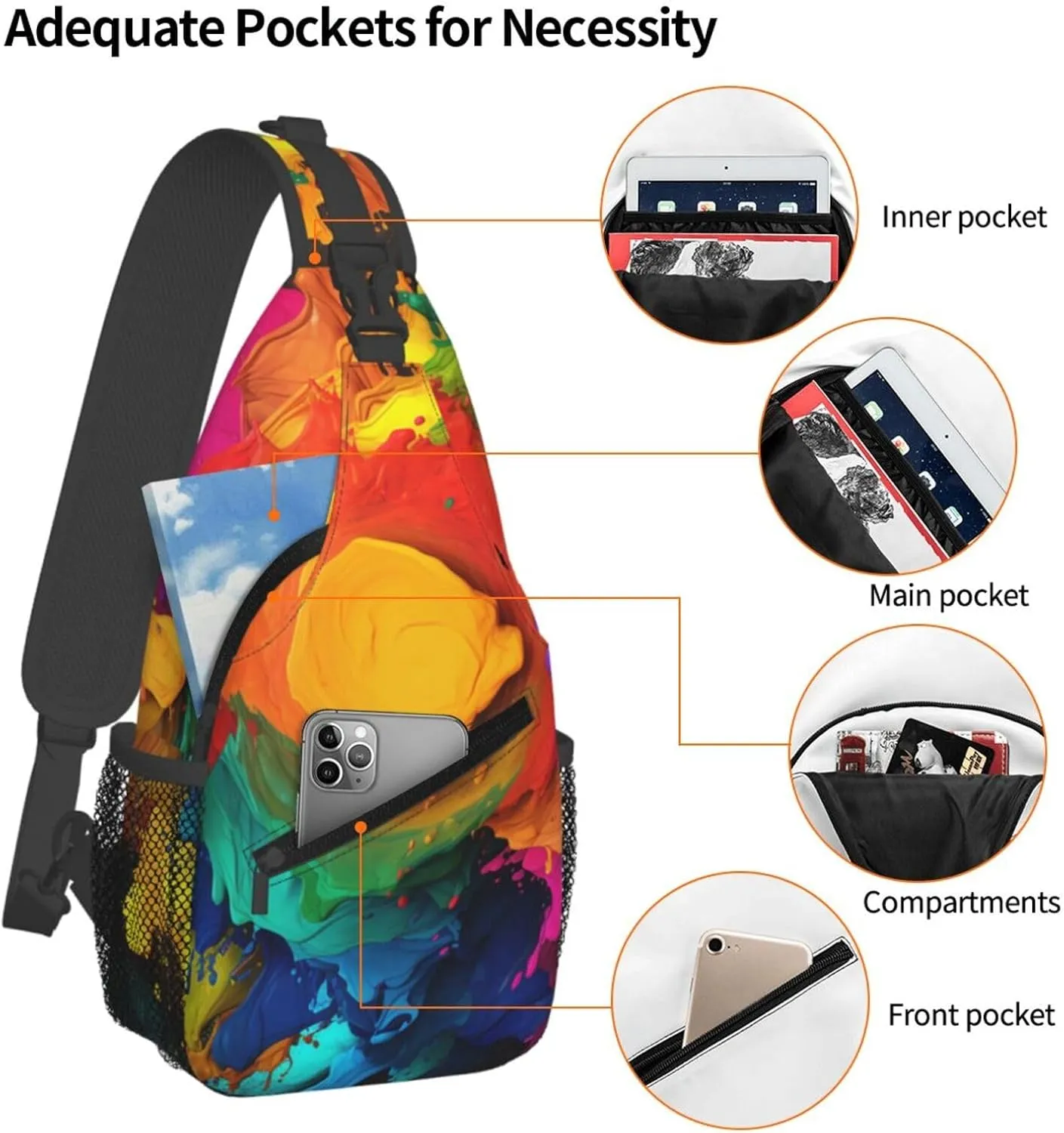 Sling Bag for Women Men Crossbody Bag Sling Backpack Paint colors Cross Body Bag Adjustable Chest Bag