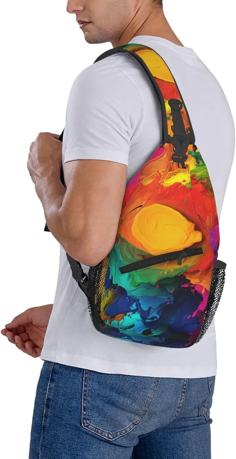 Sling Bag for Women Men Crossbody Bag Sling Backpack Paint colors Cross Body Bag Adjustable Chest Bag