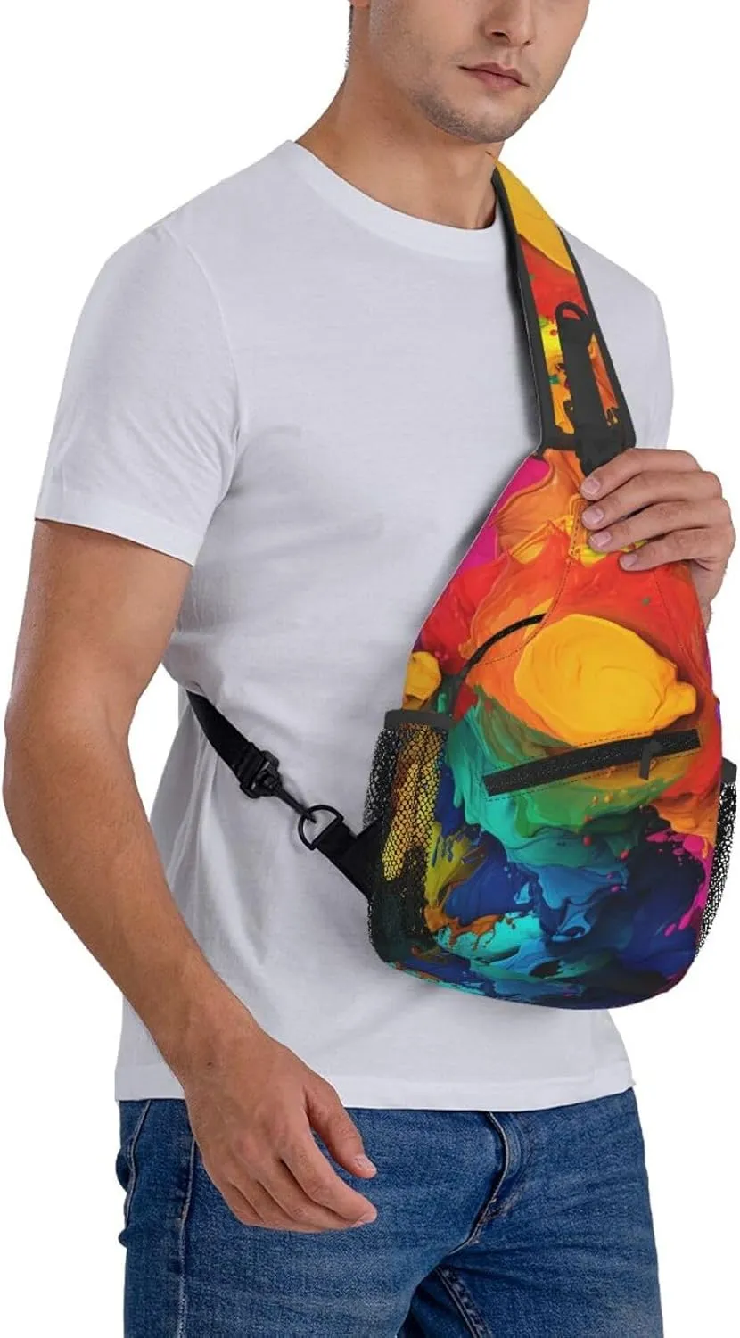 Sling Bag for Women Men Crossbody Bag Sling Backpack Paint colors Cross Body Bag Adjustable Chest Bag