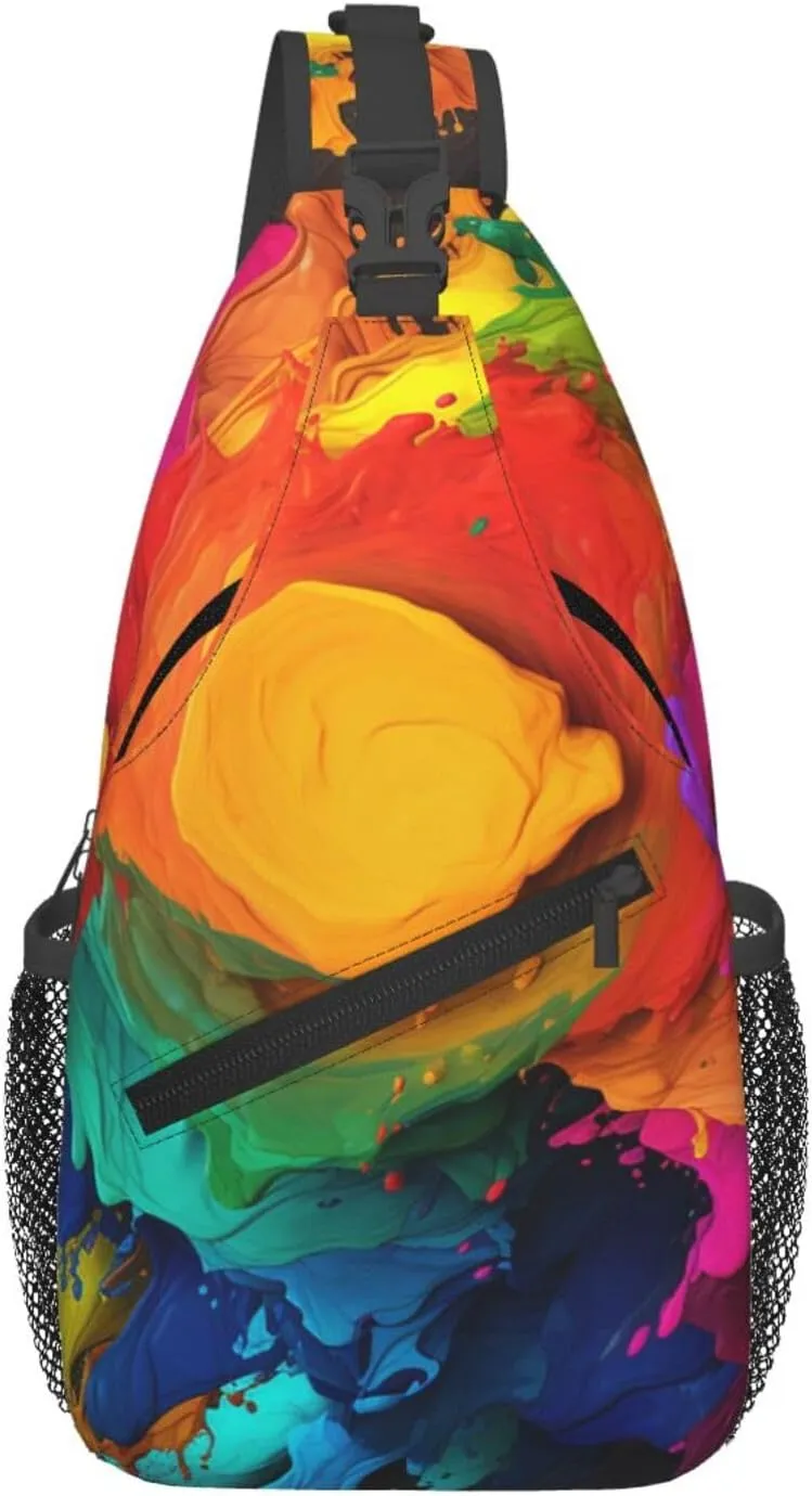 Sling Bag for Women Men Crossbody Bag Sling Backpack Paint colors Cross Body Bag Adjustable Chest Bag