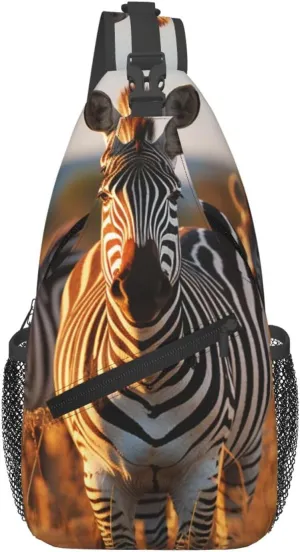 Sling Bag for Women Men Crossbody Bag Sling Backpack Zebras on Brown Grass Field Cross Body Bag Adjustable Chest Bag