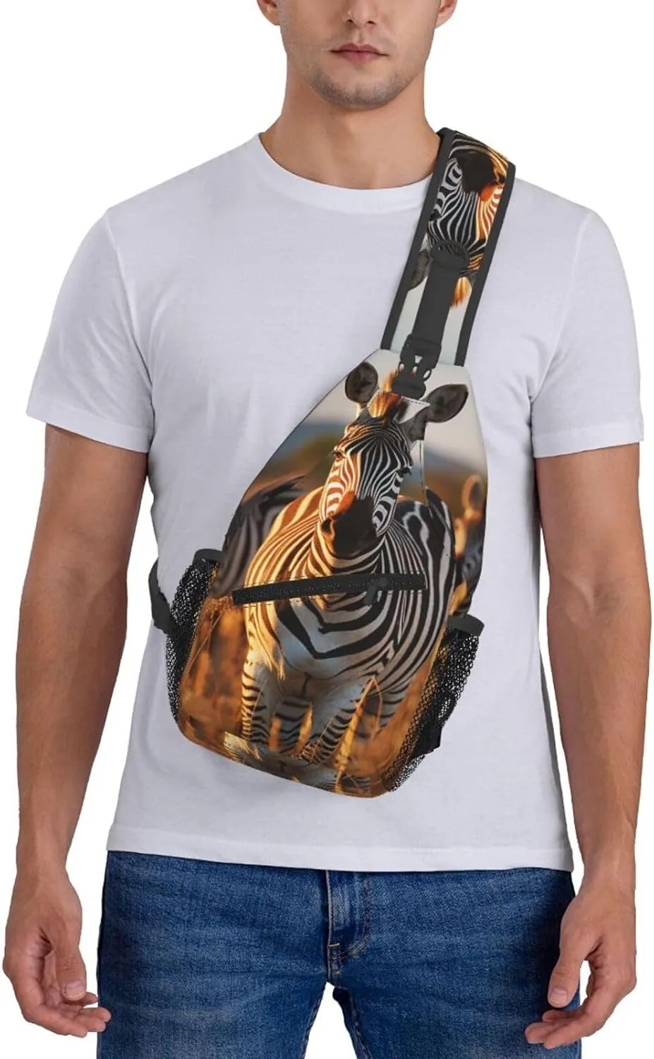 Sling Bag for Women Men Crossbody Bag Sling Backpack Zebras on Brown Grass Field Cross Body Bag Adjustable Chest Bag