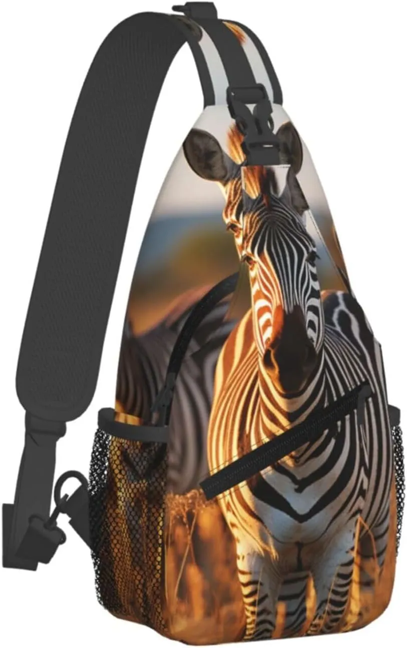 Sling Bag for Women Men Crossbody Bag Sling Backpack Zebras on Brown Grass Field Cross Body Bag Adjustable Chest Bag