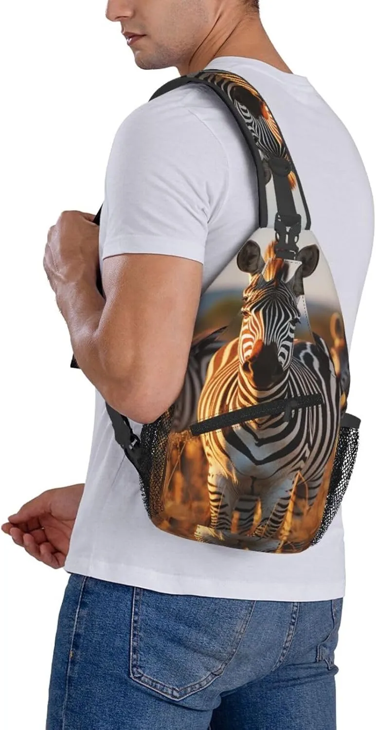 Sling Bag for Women Men Crossbody Bag Sling Backpack Zebras on Brown Grass Field Cross Body Bag Adjustable Chest Bag
