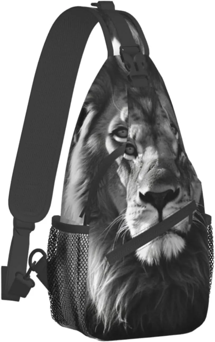Sling Bag for Women Men Crossbody Bag Small Sling Backpack African lion black and white Chest Bag Hiking Daypack