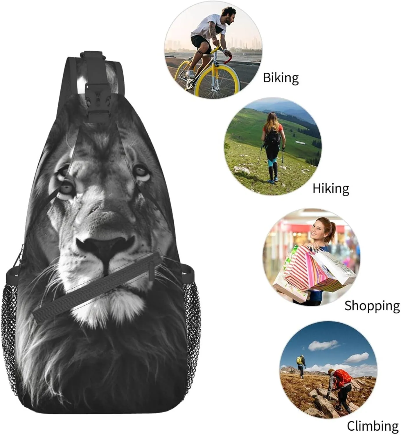 Sling Bag for Women Men Crossbody Bag Small Sling Backpack African lion black and white Chest Bag Hiking Daypack