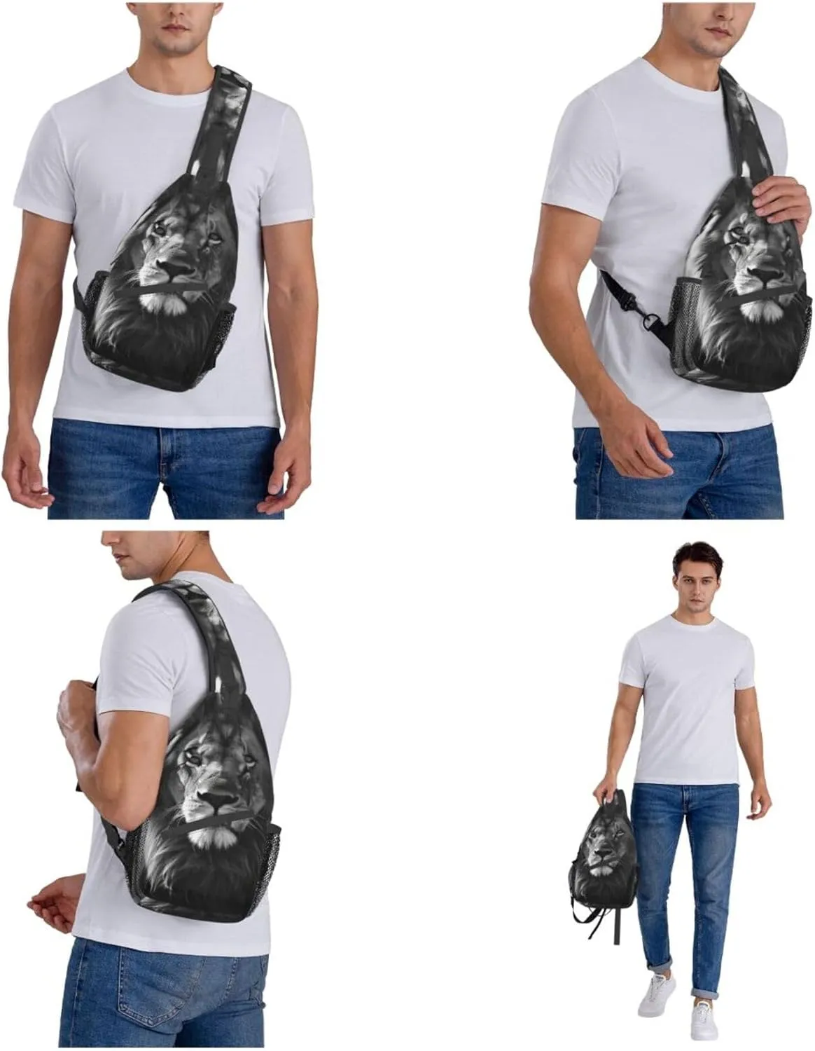 Sling Bag for Women Men Crossbody Bag Small Sling Backpack African lion black and white Chest Bag Hiking Daypack