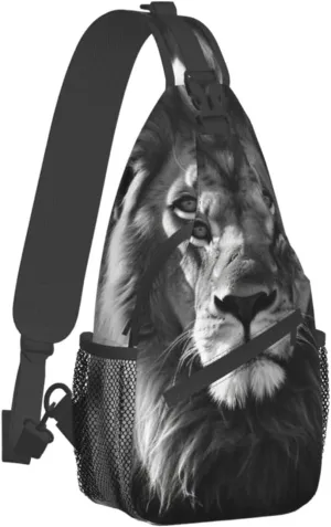 Sling Bag for Women Men Crossbody Bag Small Sling Backpack African lion black and white Chest Bag Hiking Daypack