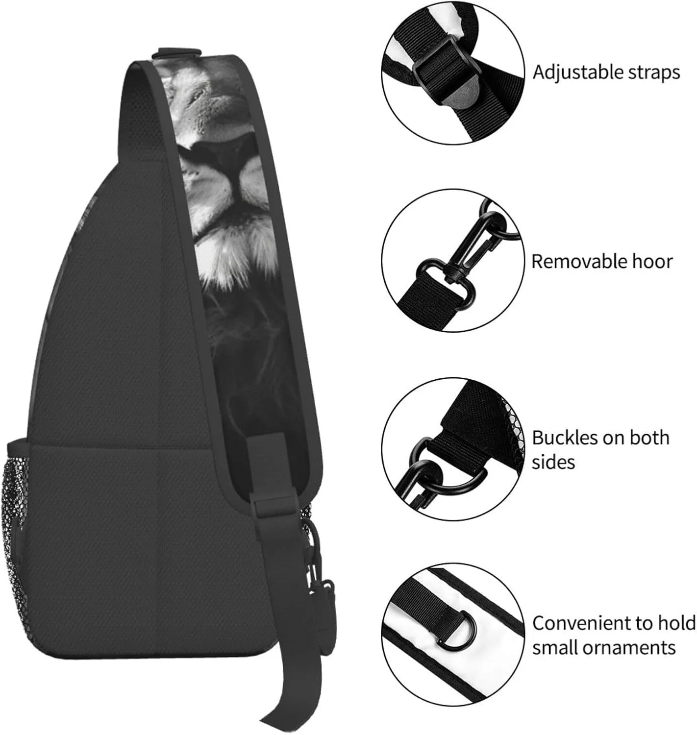 Sling Bag for Women Men Crossbody Bag Small Sling Backpack African lion black and white Chest Bag Hiking Daypack