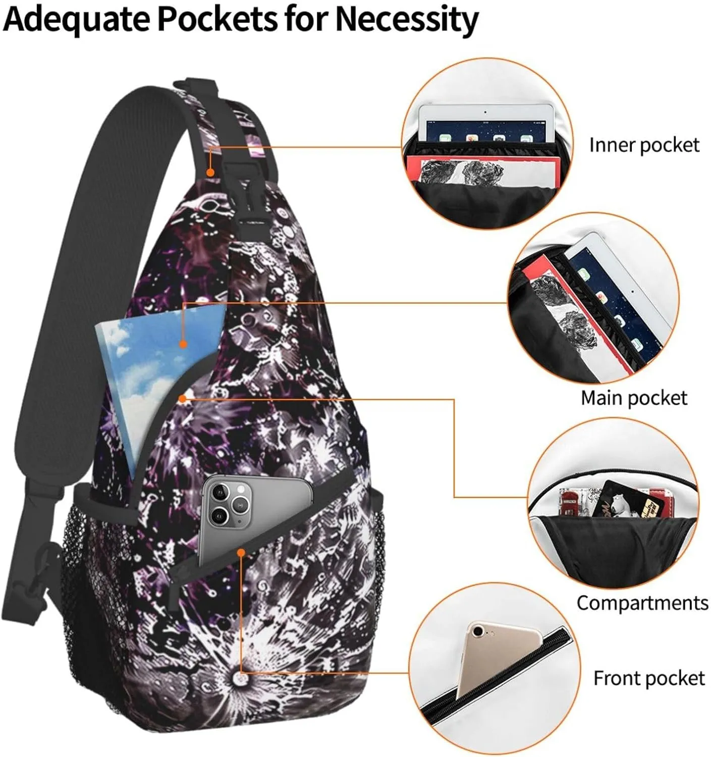 Sling Bag for Women Men Crossbody Bag Small Sling Backpack Purple Moon Chest Bag Hiking Daypack