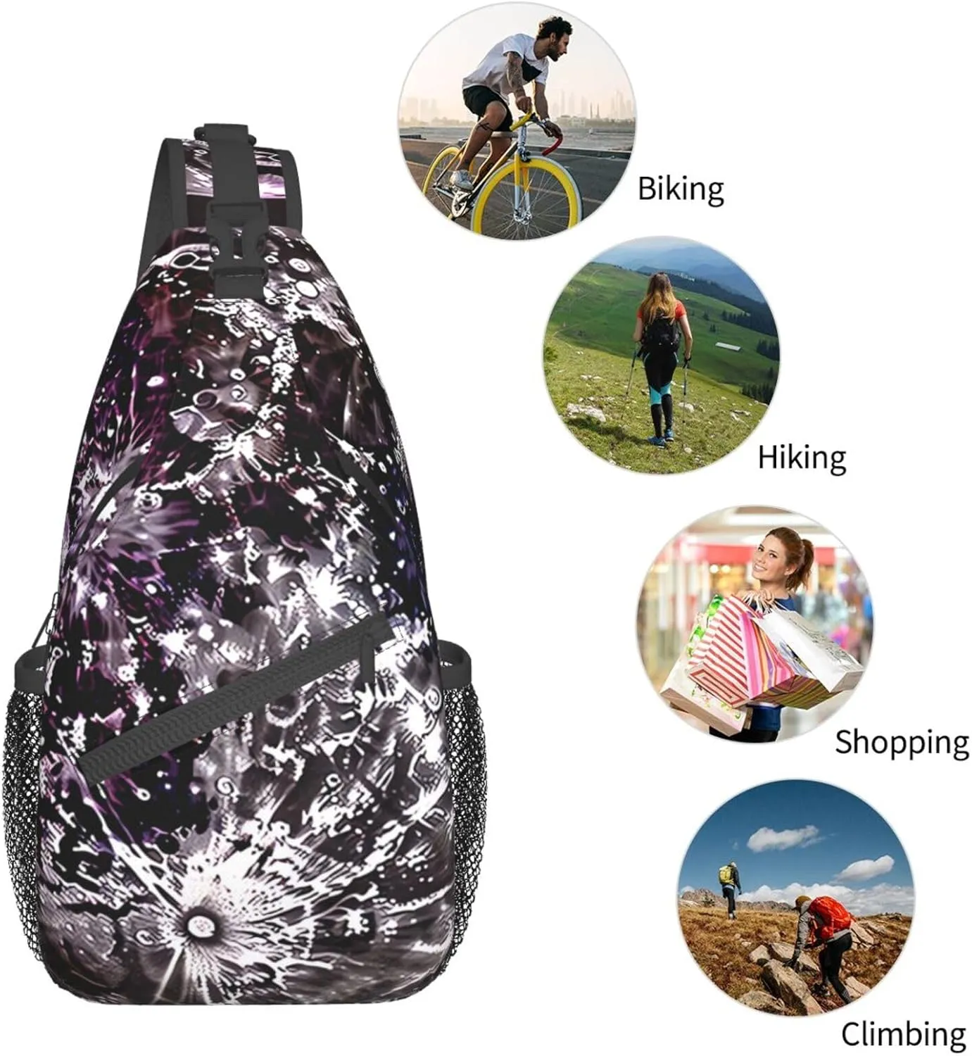 Sling Bag for Women Men Crossbody Bag Small Sling Backpack Purple Moon Chest Bag Hiking Daypack